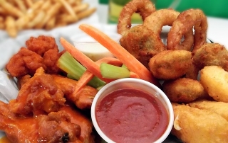 Chicken Wings Onion Rings and Dip