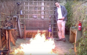 Man clears off fire with Dyson Ball Vacuum Cleaner