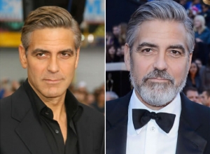 George Clooney with and without beard