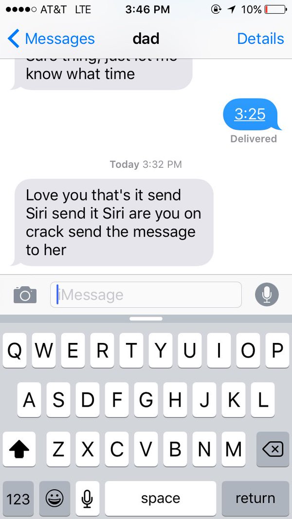 Dad fails miserably when sending text to daughter with Siri