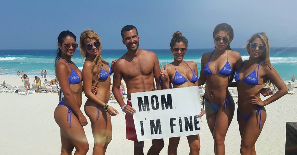 Guy Travels With Mom I Am Fine Sign in Cancun Mexico