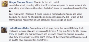 Two woman related to the dog hug are talking 2